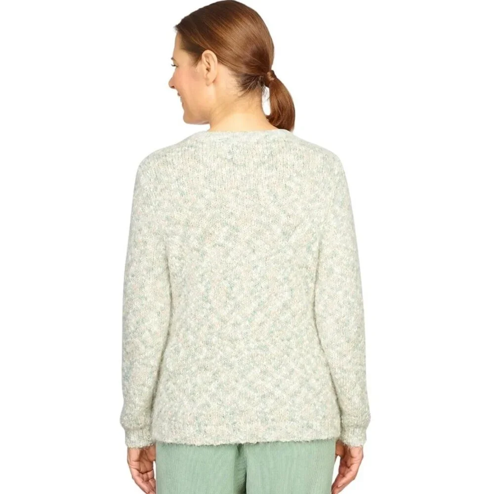 NWT ALFRED DUNNER Petite Echo Canyon Space Dye Sweater w Necklace PXL XL Green